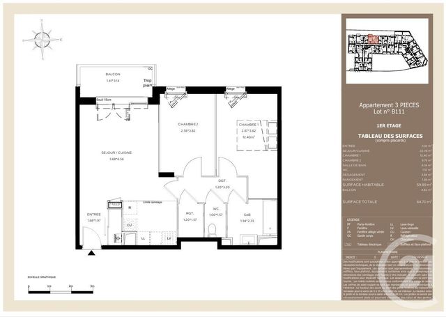 Appartement T3 à vendre - 3 pièces - 59.88 m2 - LE TEICH - 33 - AQUITAINE - Century 21 Duprat & Associés
