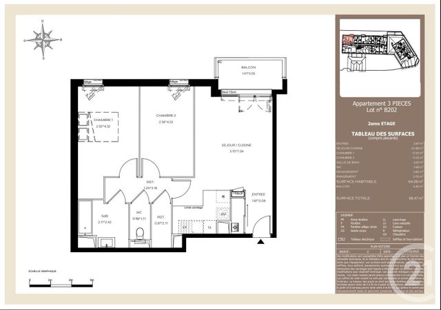 Appartement T3 à vendre - 3 pièces - 63.66 m2 - LE TEICH - 33 - AQUITAINE - Century 21 Duprat & Associés