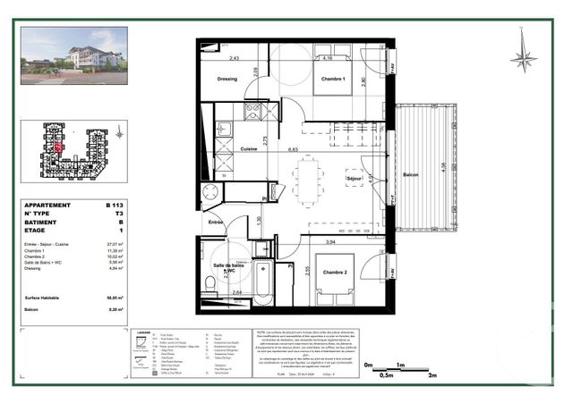 Appartement T3 à vendre - 3 pièces - 58.85 m2 - GUJAN MESTRAS - 33 - AQUITAINE - Century 21 Duprat & Associés
