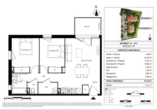 Appartement T3 à vendre - 3 pièces - 61.23 m2 - GUJAN MESTRAS - 33 - AQUITAINE - Century 21 Duprat & Associés