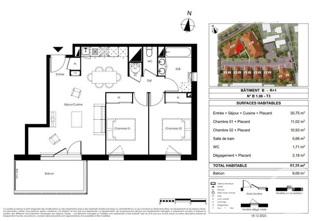 Appartement T3 à vendre - 3 pièces - 63.25 m2 - LE TEICH - 33 - AQUITAINE - Century 21 Duprat & Associés