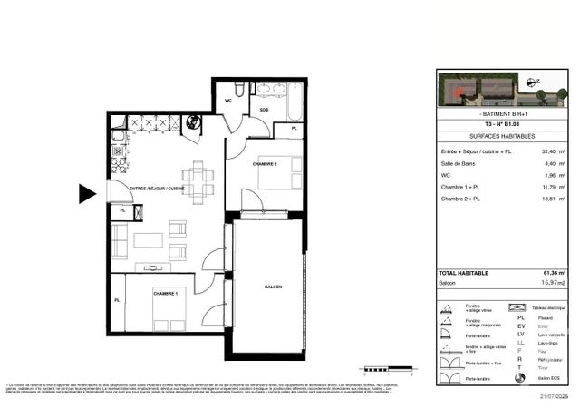 Appartement T3 à vendre - 3 pièces - 61.36 m2 - GUJAN MESTRAS - 33 - AQUITAINE - Century 21 Duprat & Associés
