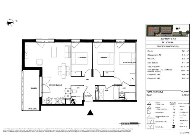 Appartement T4 à vendre - 4 pièces - 80.27 m2 - GUJAN MESTRAS - 33 - AQUITAINE - Century 21 Duprat & Associés